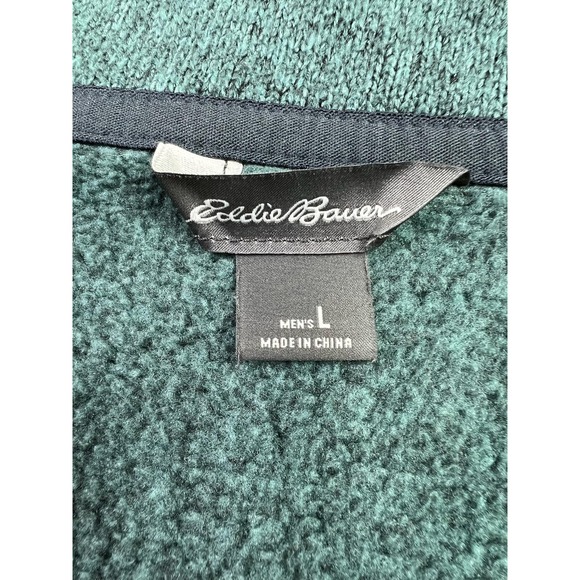 Eddie Bauer Sweater Mens Large Green Polyester Fleece Mock Neck Pullover - Picture 5 of 10